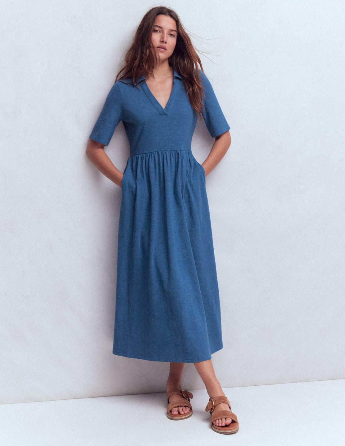Aria Collared Jersey Dress-Tourmaline Blue / Boden Discount