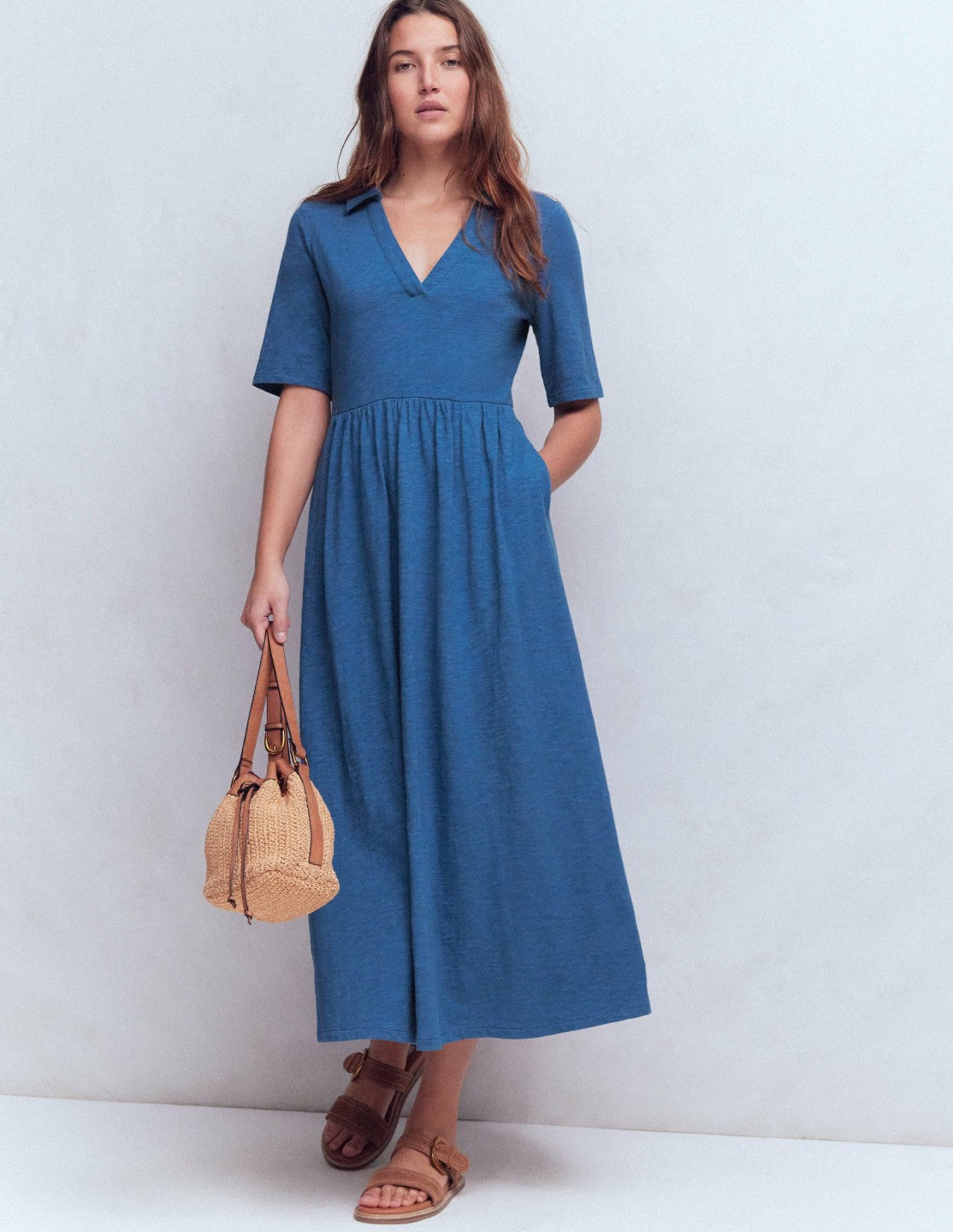 Aria Collared Jersey Dress-Tourmaline Blue / Boden Discount
