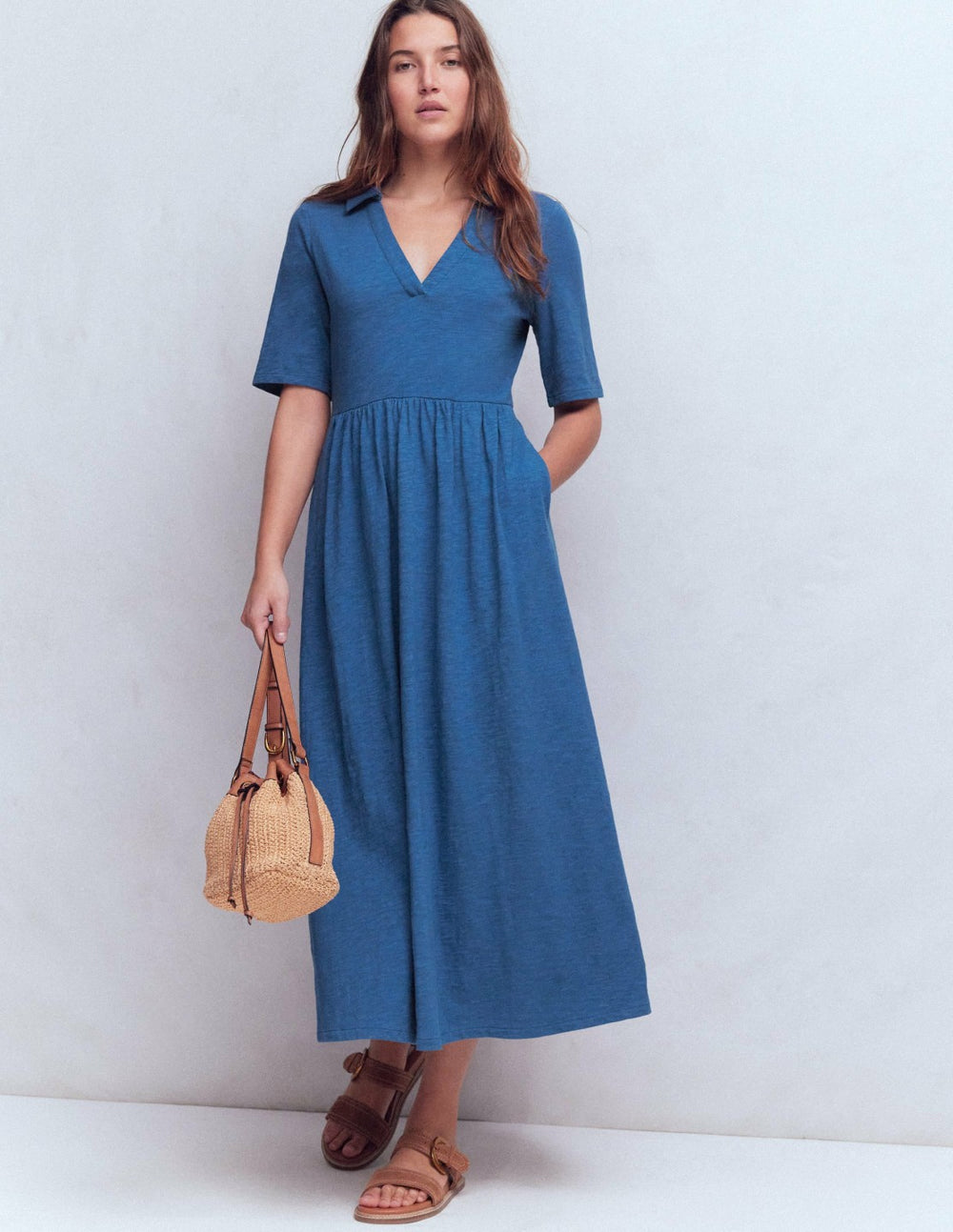 Aria Collared Jersey Dress-Tourmaline Blue / Boden Discount