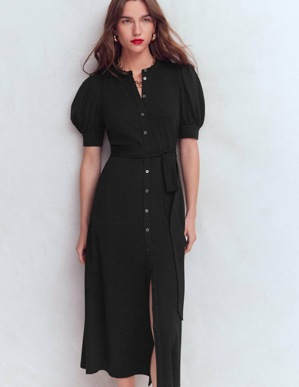 Puff Sleeve Ponte Shirt Dress-Black / Boden us