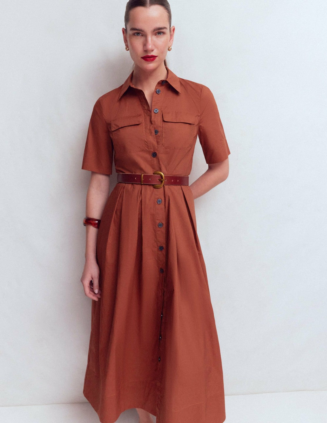 Zoe Short Sleeve Shirt Dress-Burnt Orange / Boden