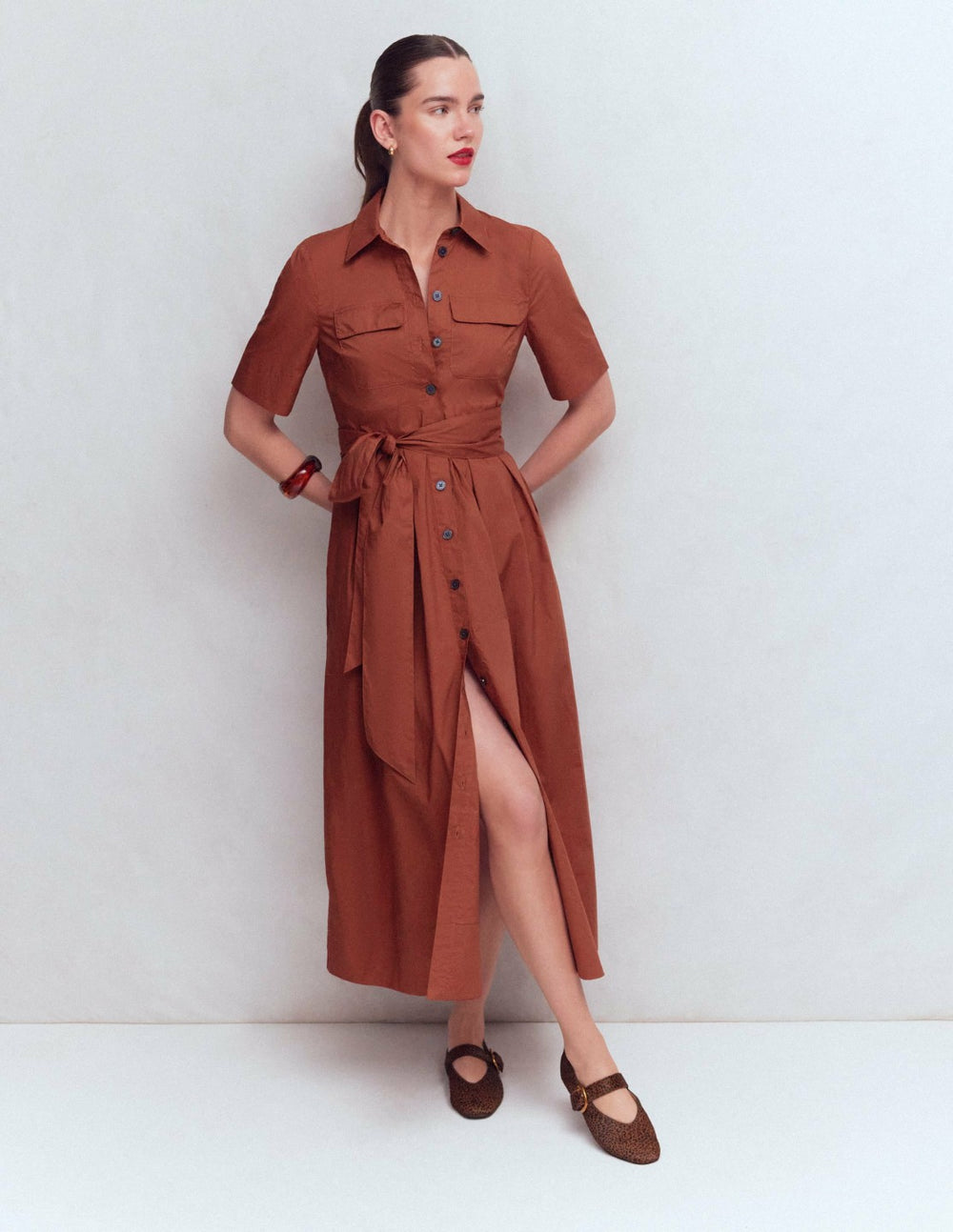Zoe Short Sleeve Shirt Dress-Burnt Orange / Boden