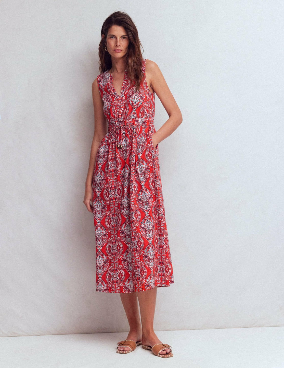 Delphine Midi Sleeveless Dress-Blood Orange, Gardenia / Boden Sale