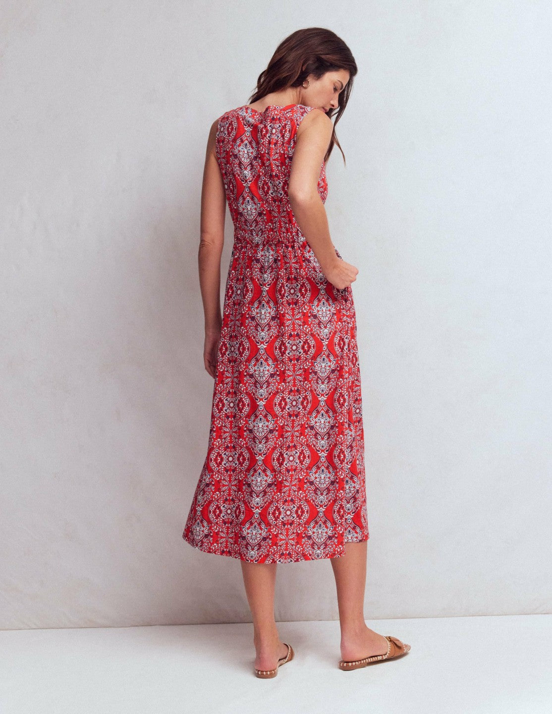 Delphine Midi Sleeveless Dress-Blood Orange, Gardenia / Boden Sale