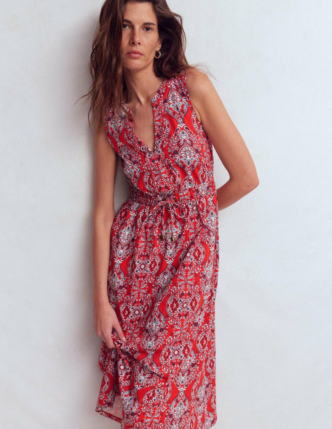 Delphine Midi Sleeveless Dress-Blood Orange, Gardenia / Boden Sale