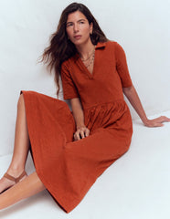 Aria Collared Jersey Dress-Burnt Orange / Boden Online