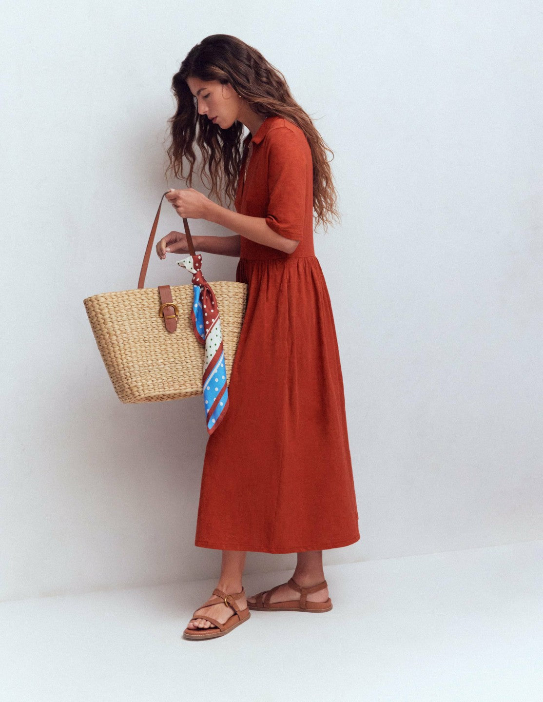 Aria Collared Jersey Dress-Burnt Orange / Boden Online