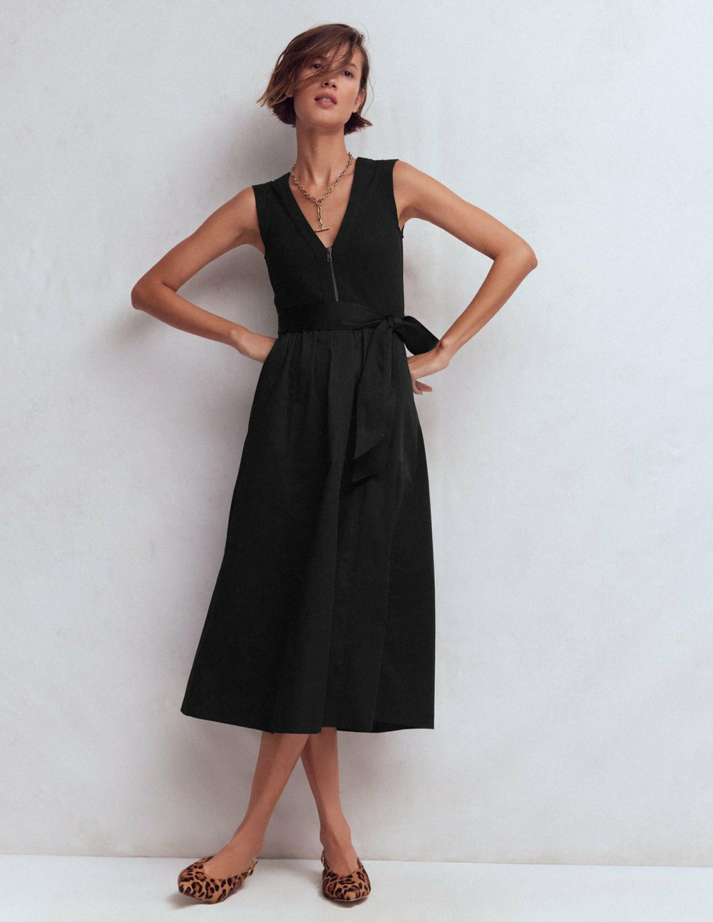 Zip-front Mix Media Dress-Black / Boden Outlet