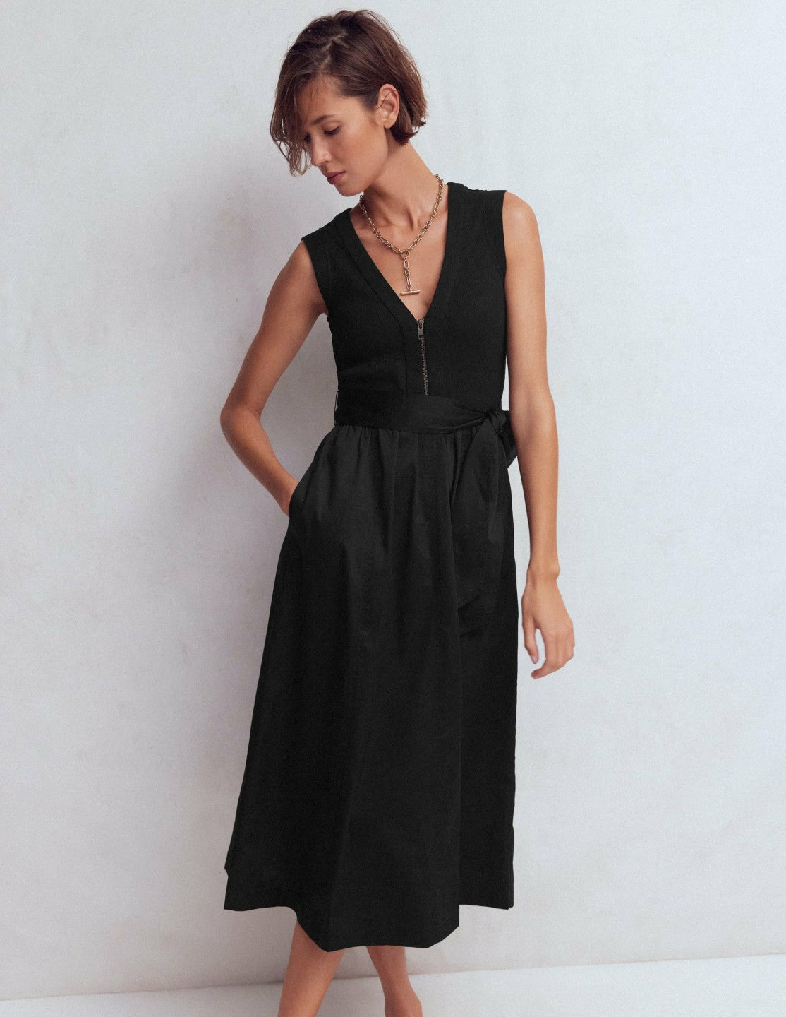 Zip-front Mix Media Dress-Black / Boden Outlet