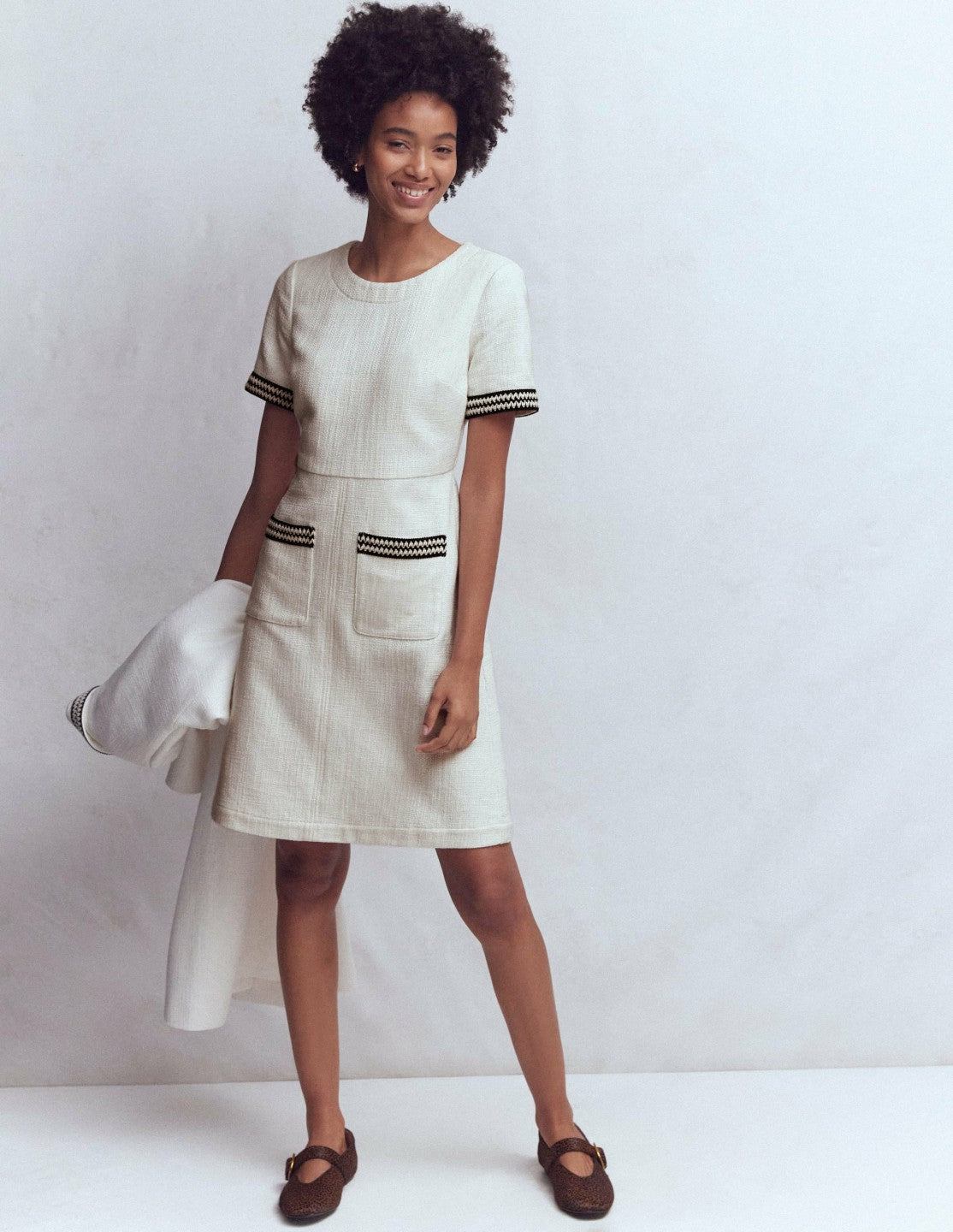 A-line Trim Short Dress-Ivory / Boden Discount
