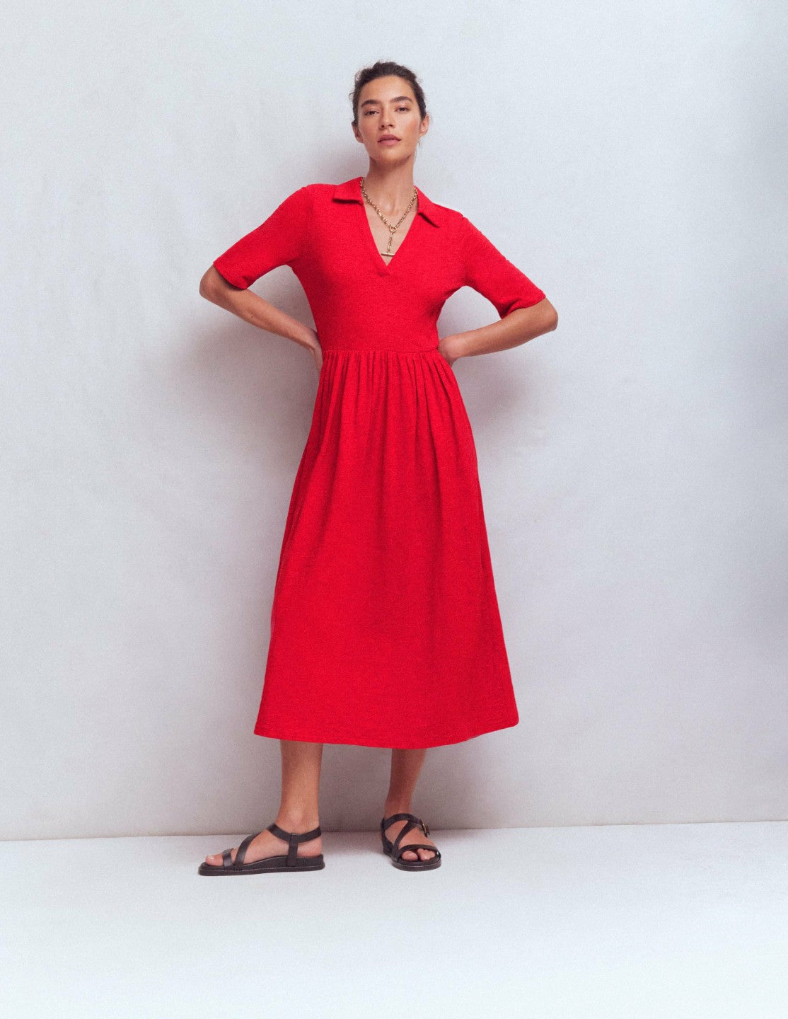 Aria Collared Jersey Dress-Merida Red / Boden On sale