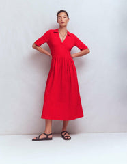 Aria Collared Jersey Dress-Merida Red / Boden On sale