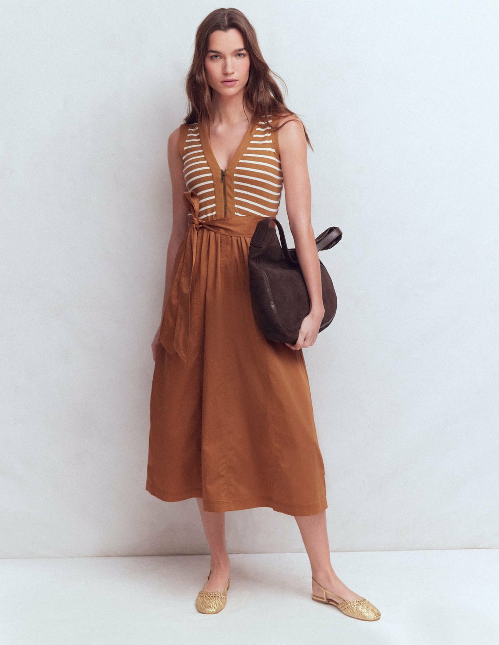 Zip-front Mix Media Dress-Ginger and Ivory Stripe / Boden us