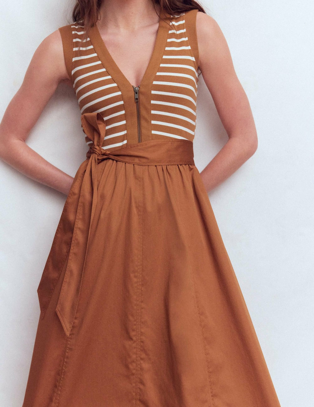 Zip-front Mix Media Dress-Ginger and Ivory Stripe / Boden us