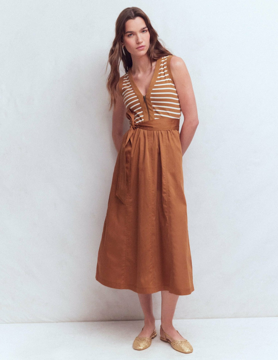 Zip-front Mix Media Dress-Ginger and Ivory Stripe / Boden us