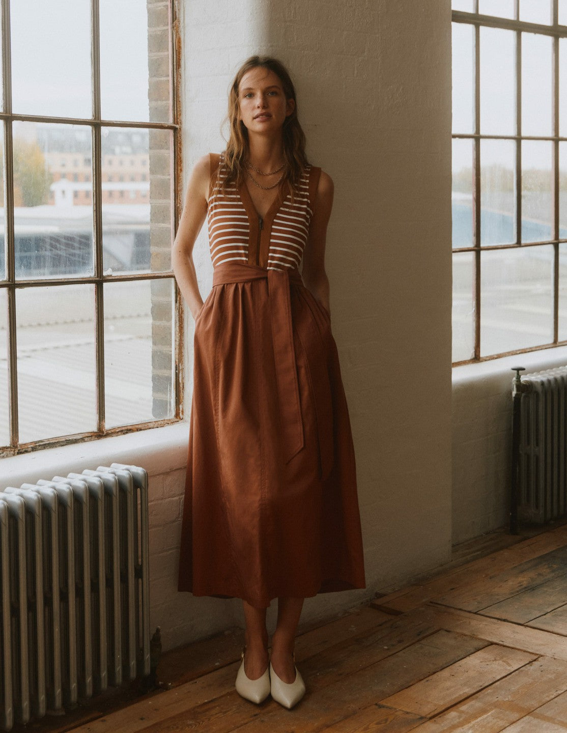 Zip-front Mix Media Dress-Ginger and Ivory Stripe / Boden us