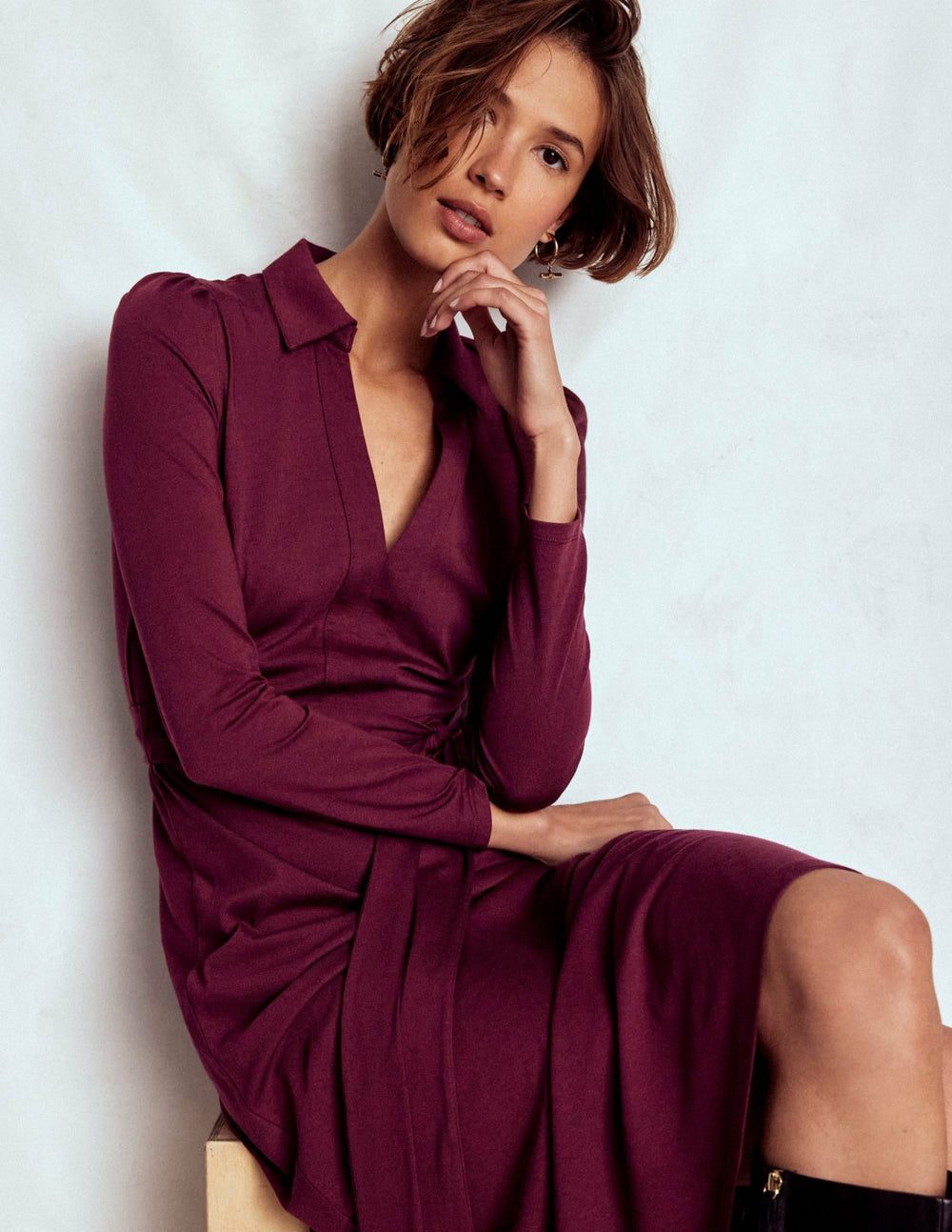 Imogen Collared Jersey Dress-Deep Wisteria / Boden