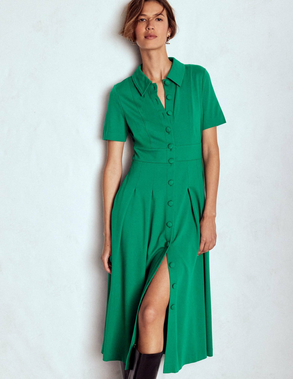 Bridget Ponte Shirt Dress-Jewel Green / Boden Sale
