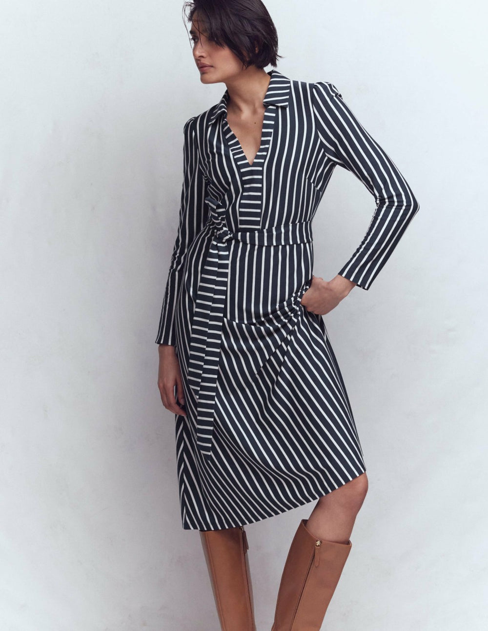Imogen Collared Jersey Dress-French Navy and Ivory Stripe / Boden Online