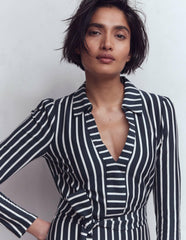 Imogen Collared Jersey Dress-French Navy and Ivory Stripe / Boden Online