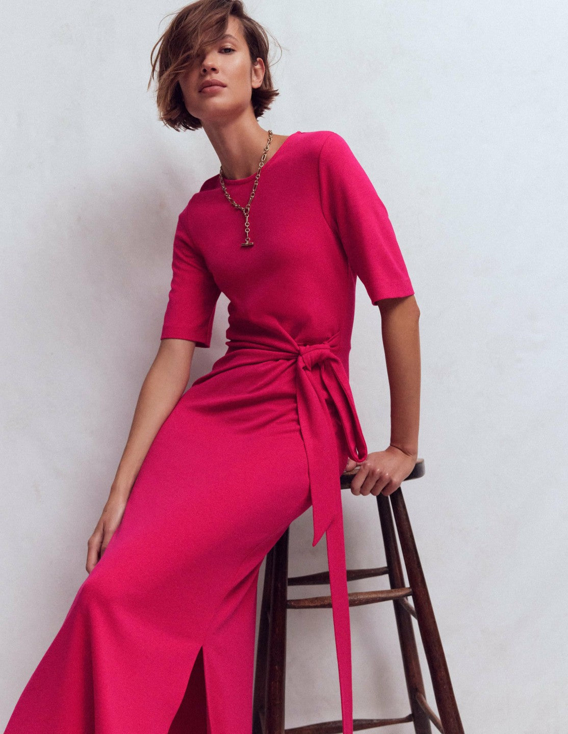 Zinnia Tie Ponte Midi Dress-Vibrant Pink / Boden On sale
