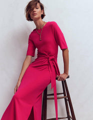 Zinnia Tie Ponte Midi Dress-Vibrant Pink / Boden On sale