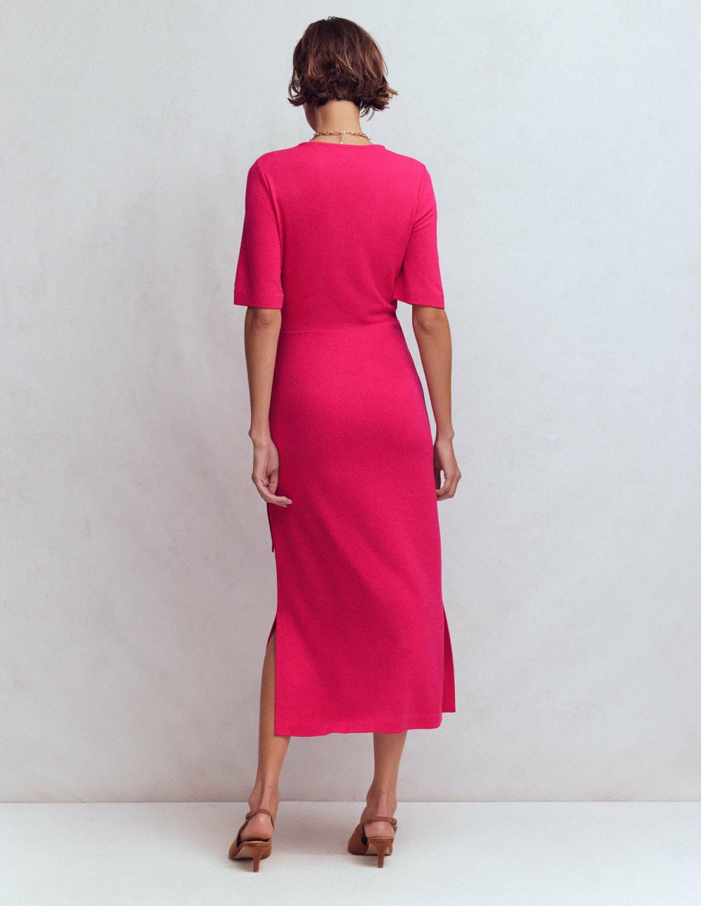 Zinnia Tie Ponte Midi Dress-Vibrant Pink / Boden On sale