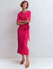 Zinnia Tie Ponte Midi Dress-Vibrant Pink / Boden On sale