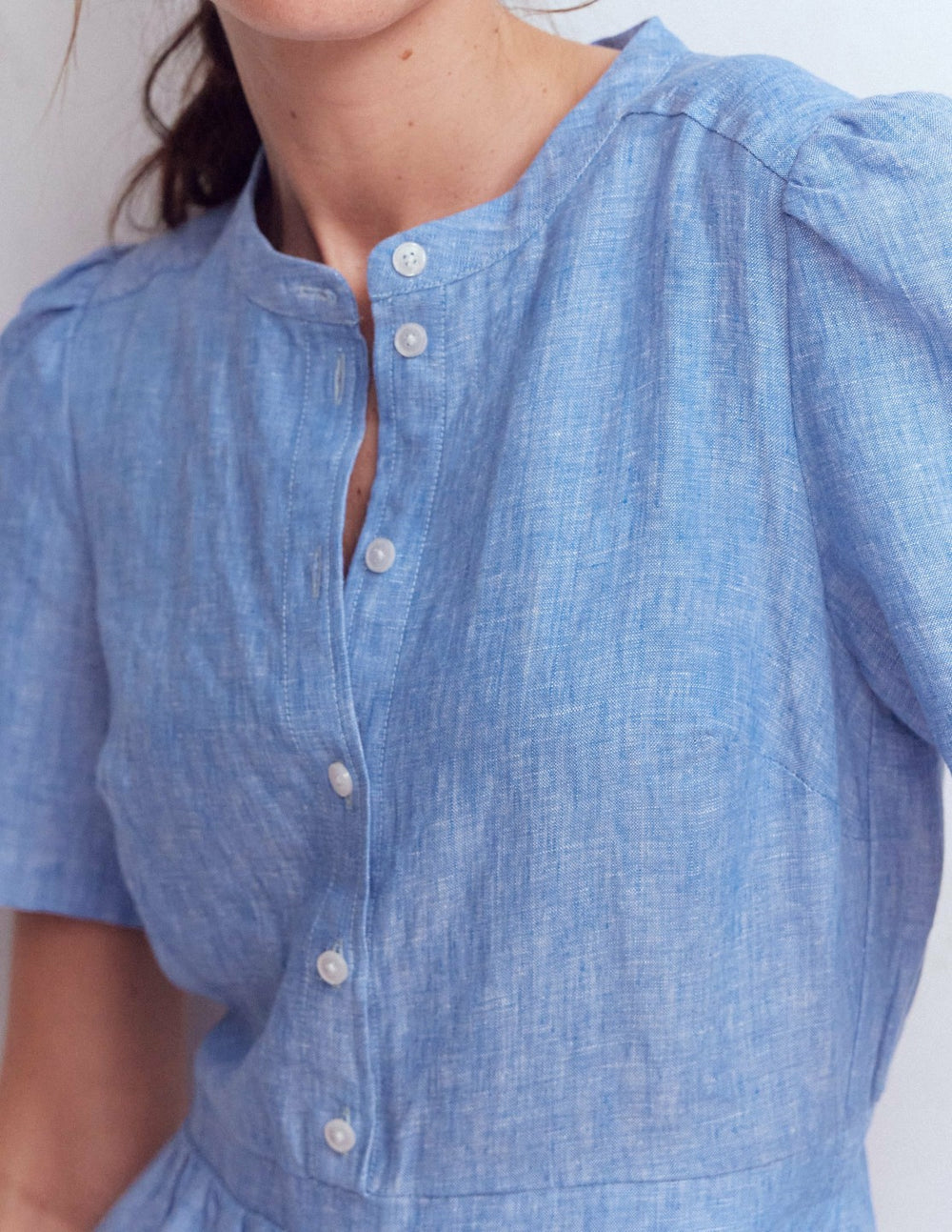 Ivy Placket Linen Midi Dress-Summer Blue Chambray / Boden