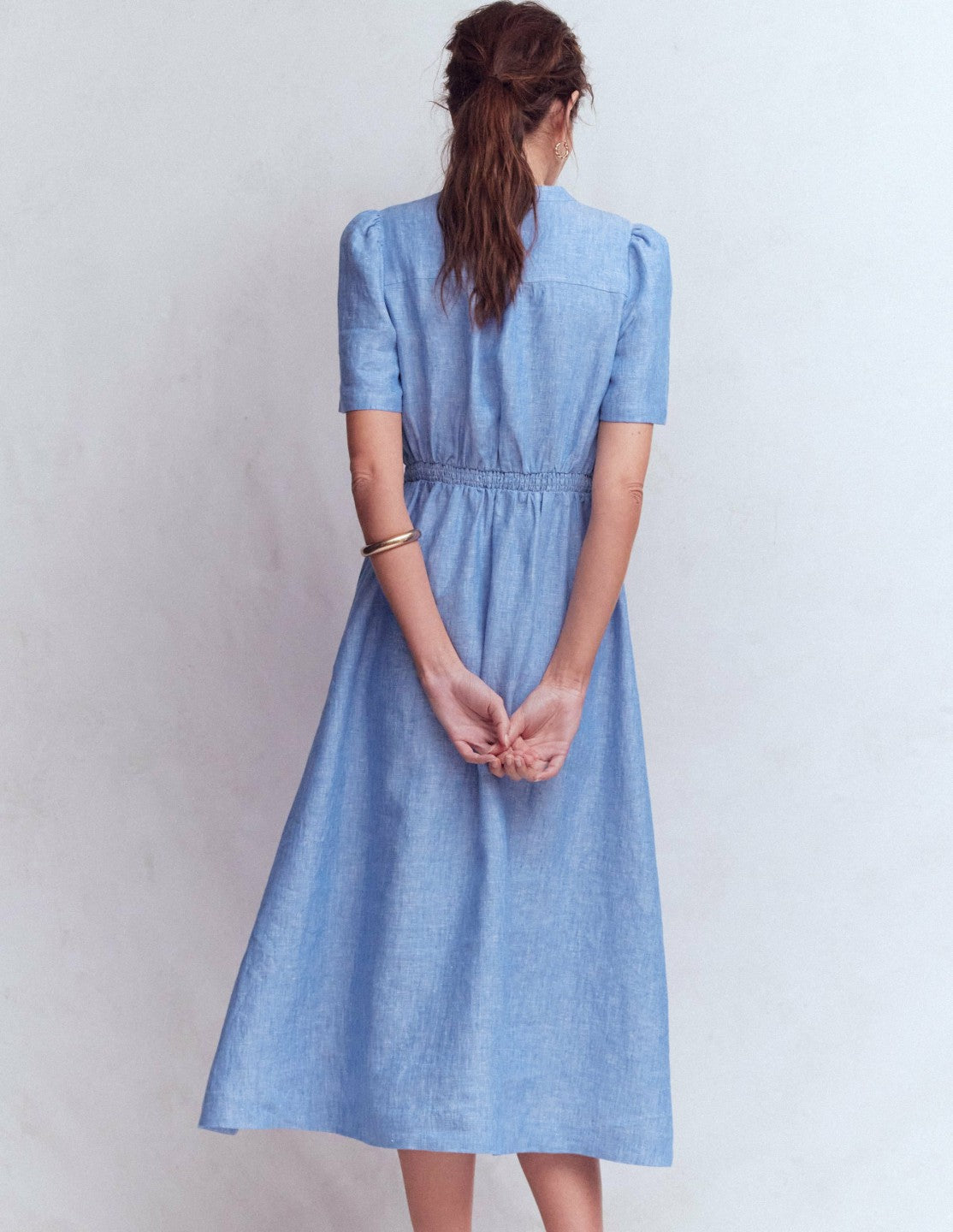 Ivy Placket Linen Midi Dress-Summer Blue Chambray / Boden