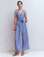 Laura V-neck Linen Jumpsuit-Authentic Blue Chambray / Boden Outlet
