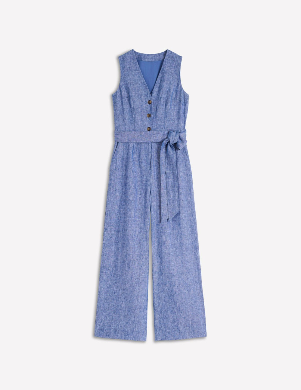 Laura V-neck Linen Jumpsuit-Authentic Blue Chambray / Boden Outlet
