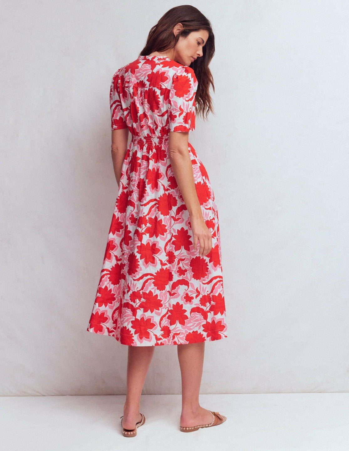 Ivy Placket Linen Midi Dress-Red Shadow Blossom / Boden Discount