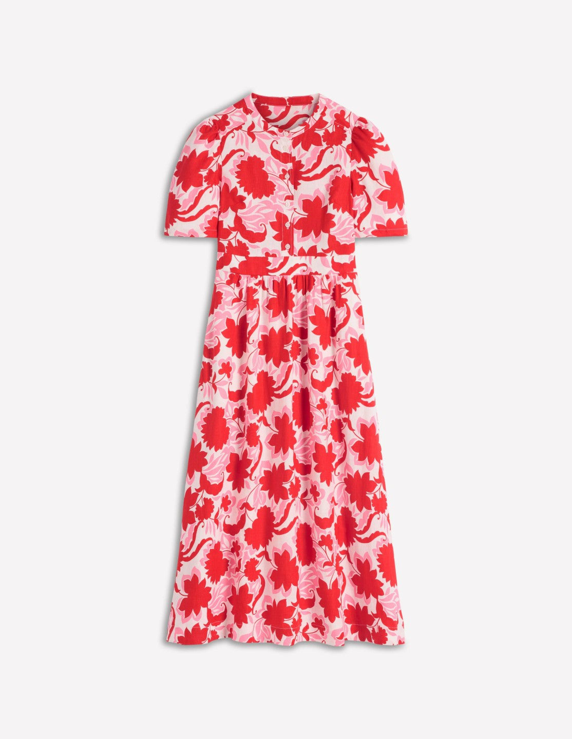 Ivy Placket Linen Midi Dress-Red Shadow Blossom / Boden Discount