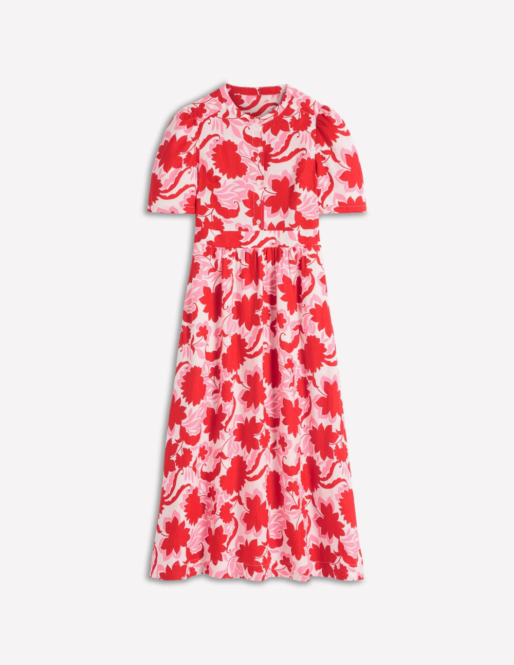 Ivy Placket Linen Midi Dress-Red Shadow Blossom / Boden Discount