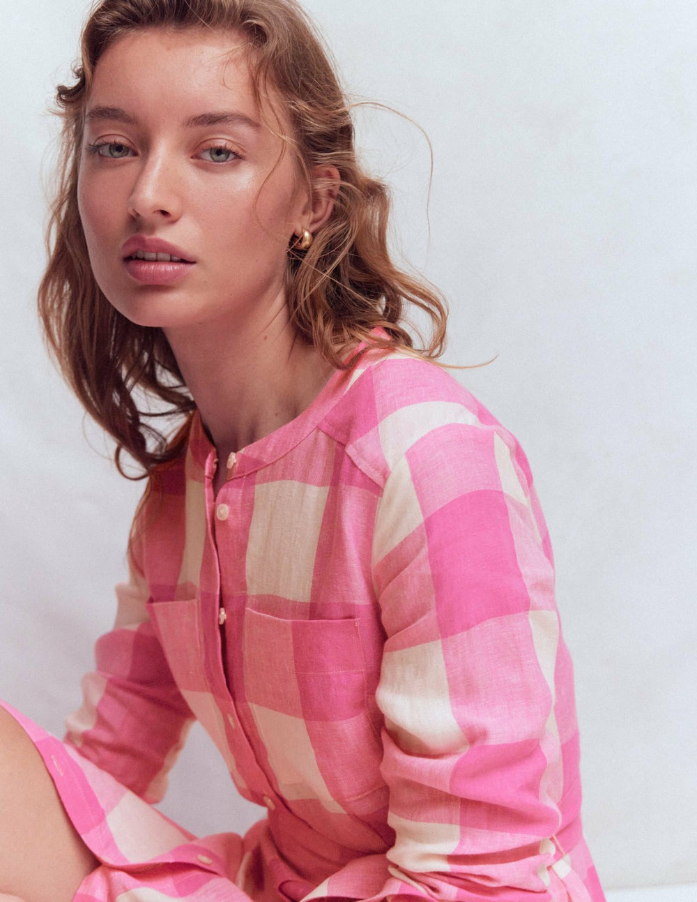 Mollie Linen Shirt Dress-Pink Punch Gingham / Boden On sale