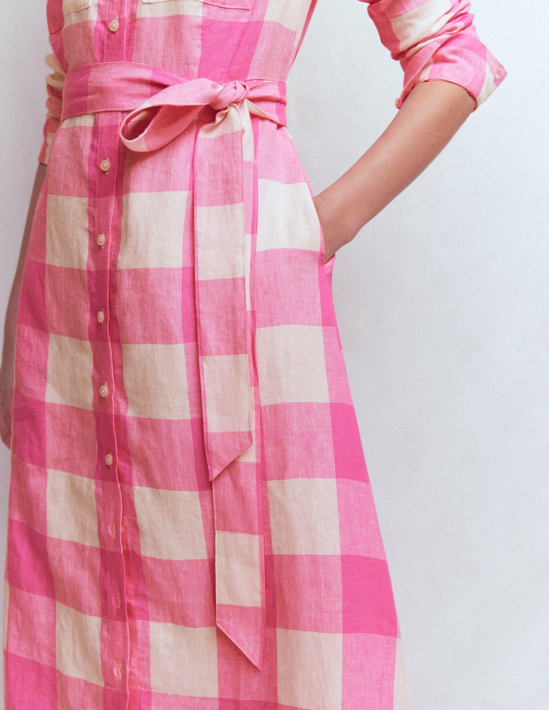 Mollie Linen Shirt Dress-Pink Punch Gingham / Boden On sale