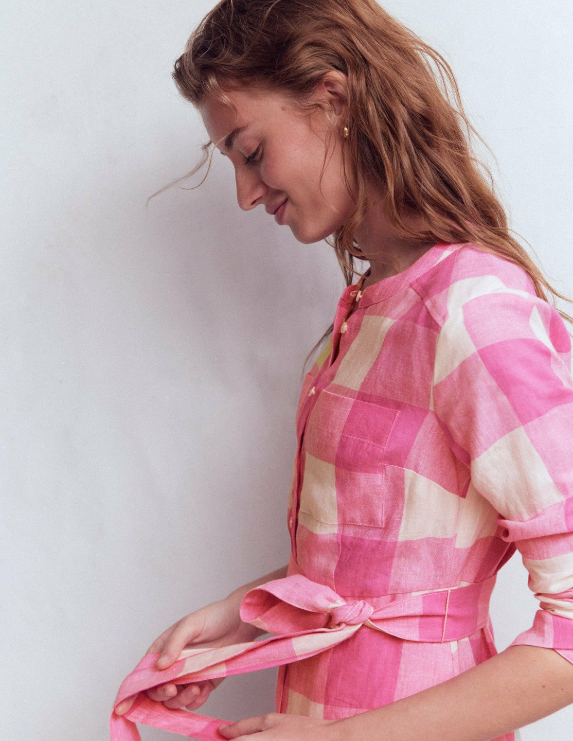 Mollie Linen Shirt Dress-Pink Punch Gingham / Boden On sale