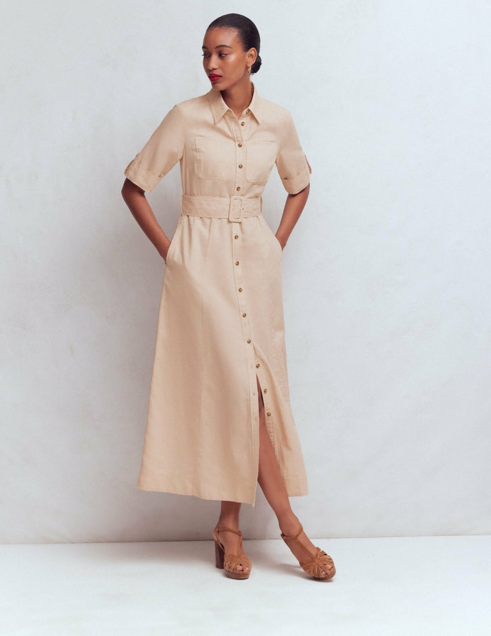 Ora Linen Blend Shirt Dress-Coffee / Boden us