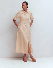 Ora Linen Blend Shirt Dress-Coffee / Boden us