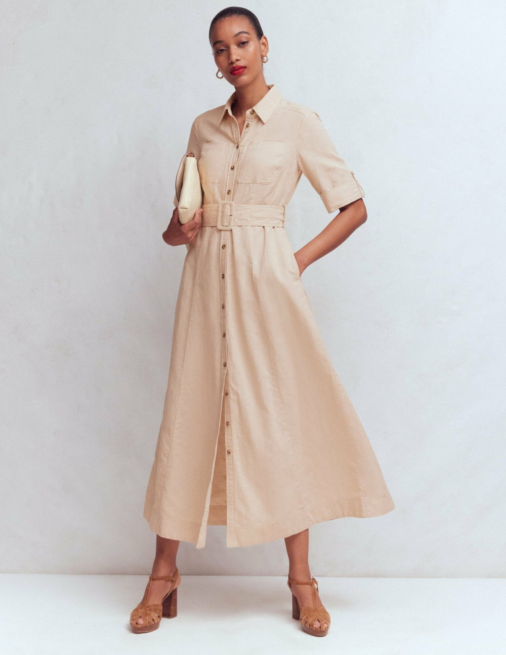 Ora Linen Blend Shirt Dress-Coffee / Boden us