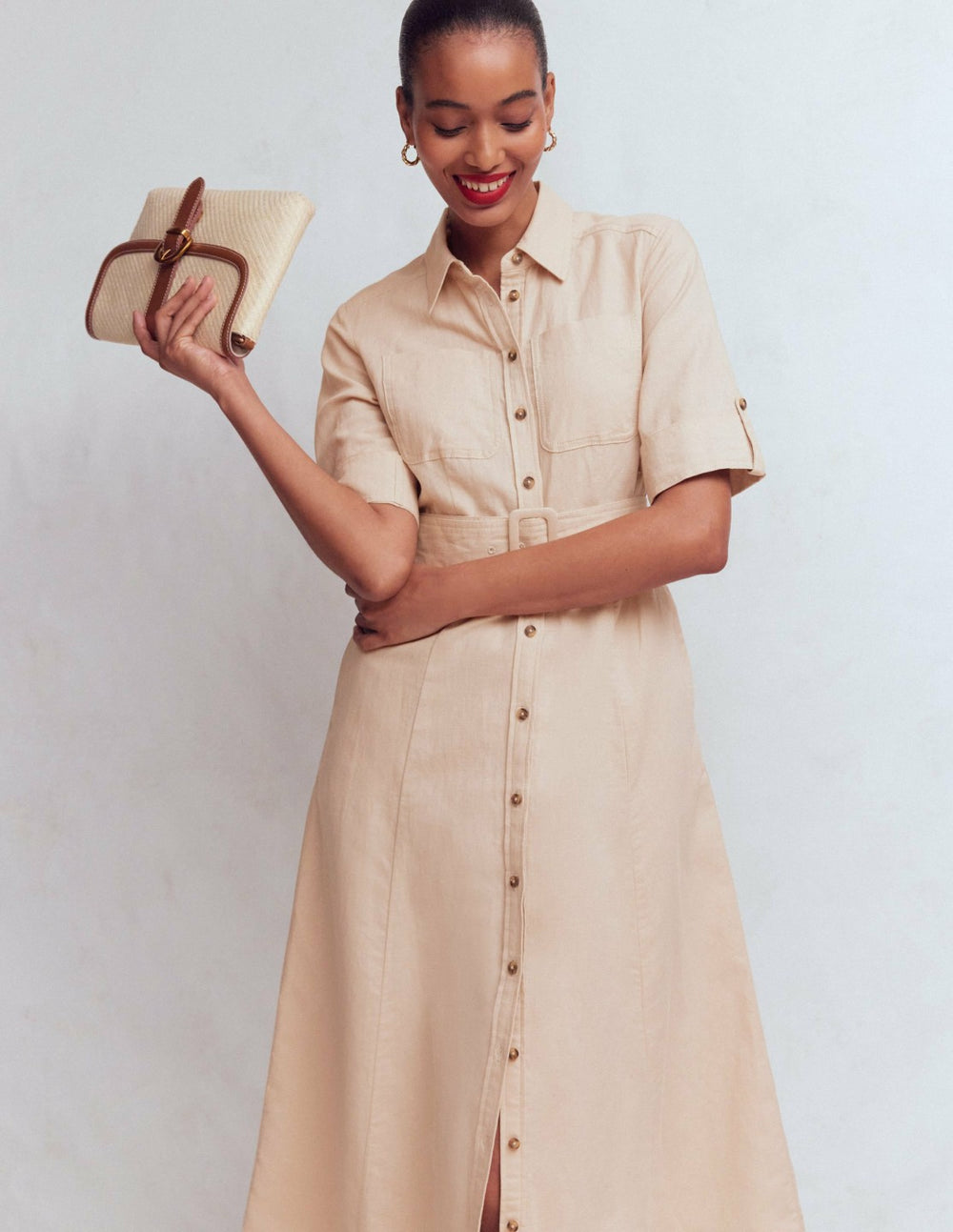 Ora Linen Blend Shirt Dress-Coffee / Boden us