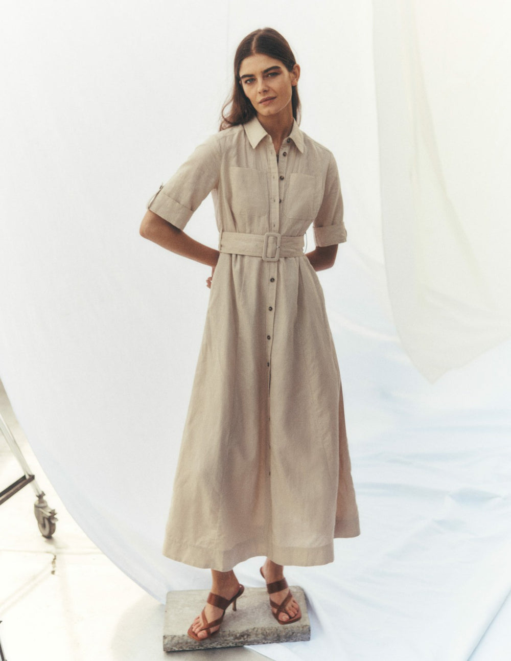 Ora Linen Blend Shirt Dress-Coffee / Boden us