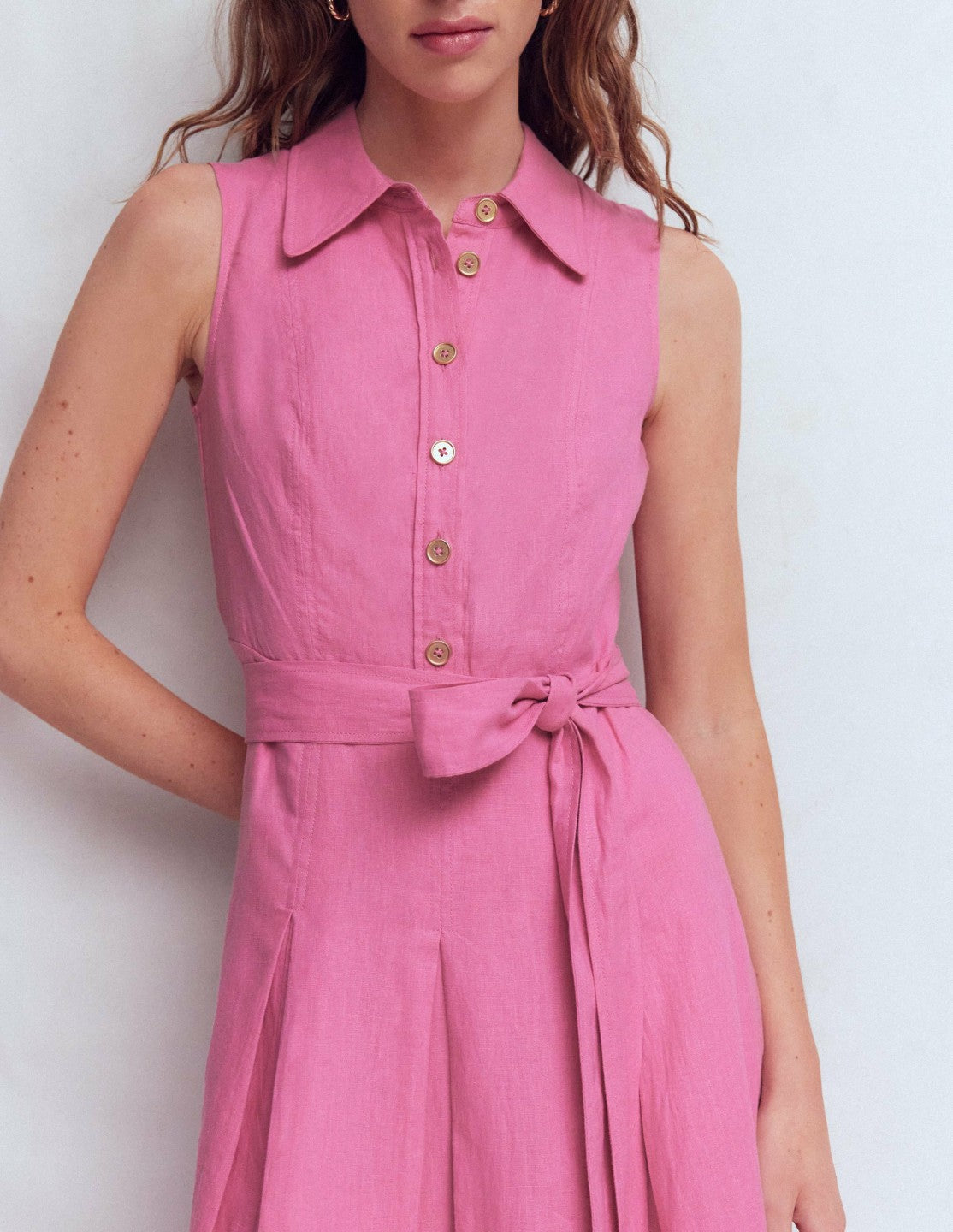 Belinda Linen Shirt Dress-Pink Parfait / Boden