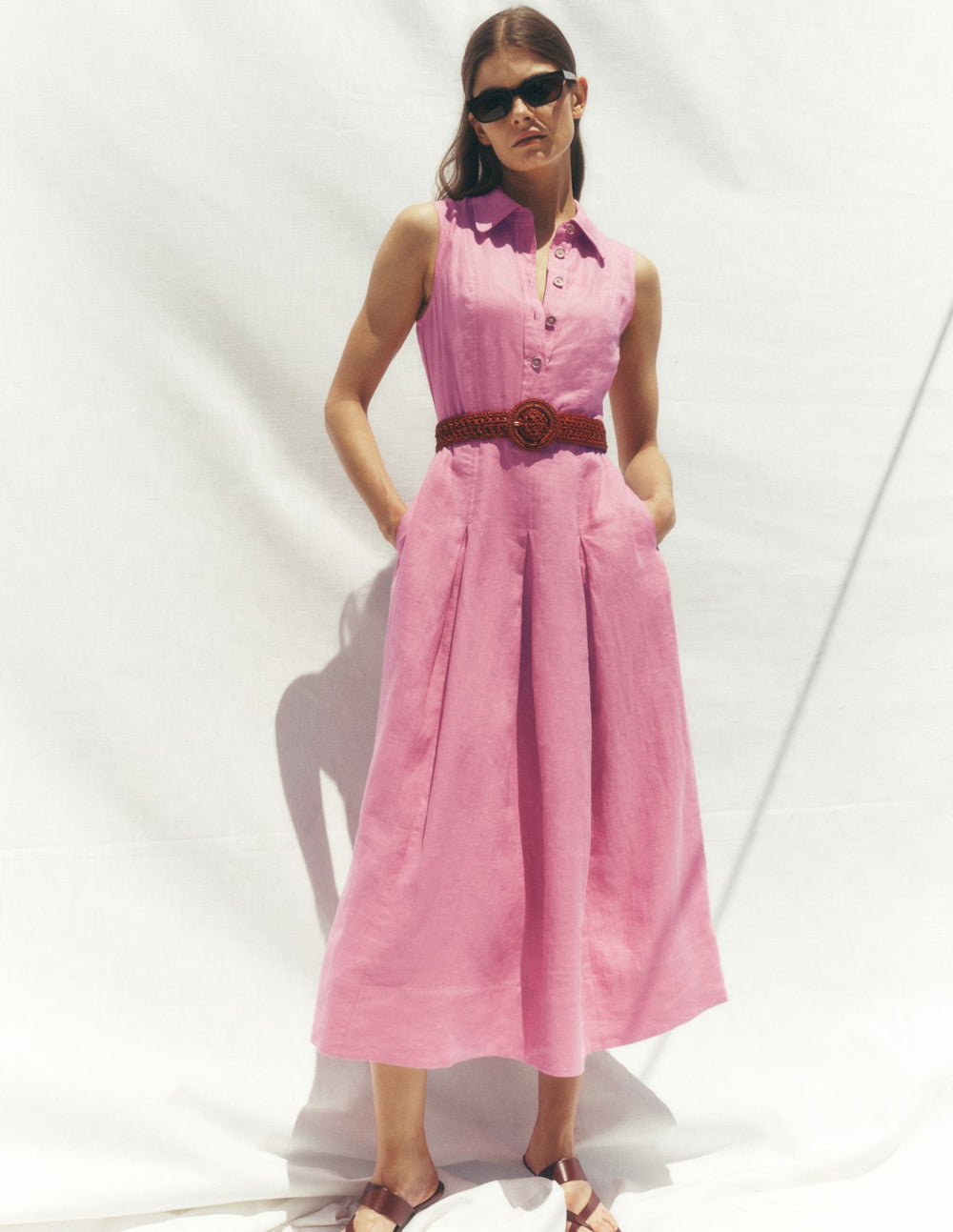 Belinda Linen Shirt Dress-Pink Parfait / Boden