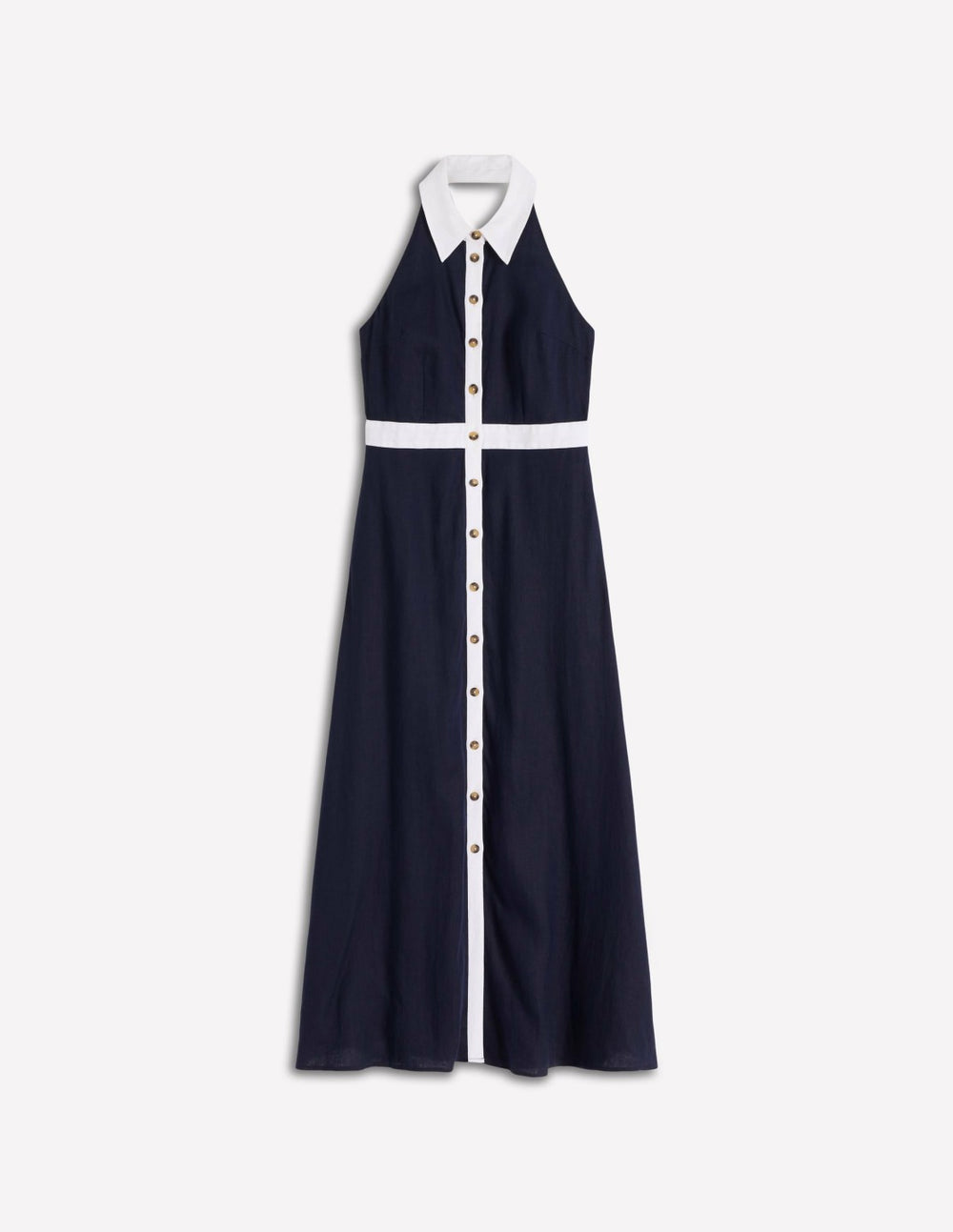 Eva Collar Halter Linen Dress-Navy Ivory / Boden Online