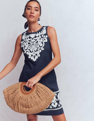 Linen Shift Dress-Navy Embrodiery / Boden Outlet