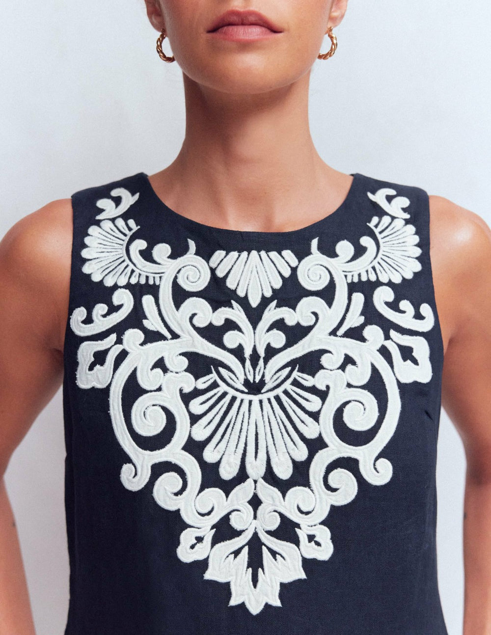 Linen Shift Dress-Navy Embrodiery / Boden Outlet