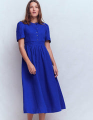 Ivy Placket Linen Midi Dress-Bright Blue / Boden Discount