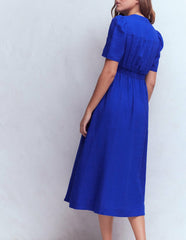Ivy Placket Linen Midi Dress-Bright Blue / Boden Discount